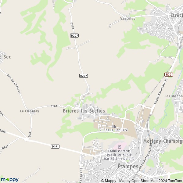 La carte pour la ville de Brières-les-Scellés 91150