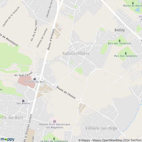 La carte pour la ville de Ballainvilliers 91160