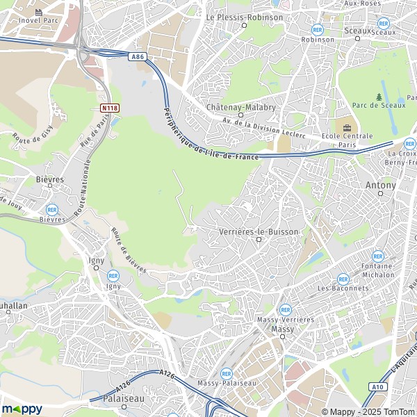 Plan Verrières-le-Buisson : carte de Verrières-le-Buisson (91370) et ...