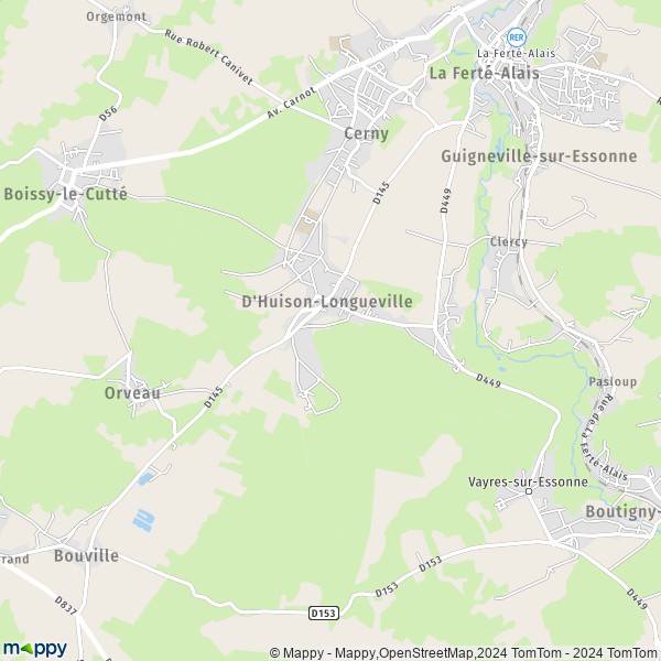 La carte pour la ville de D'Huison-Longueville 91590