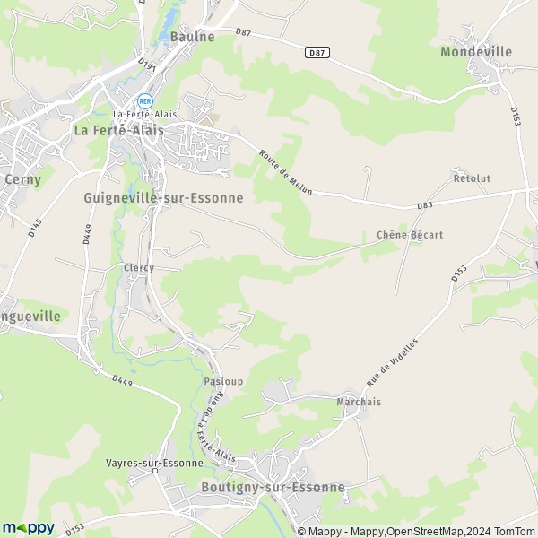La carte pour la ville de Guigneville-sur-Essonne 91590