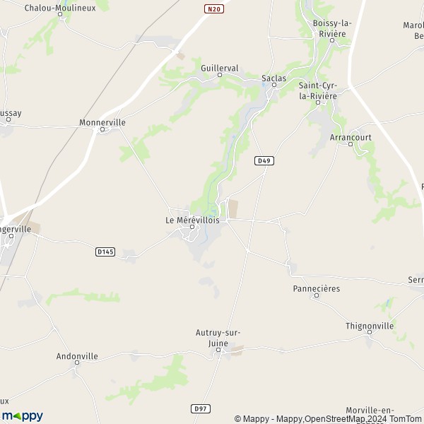 La carte pour la ville de Estouches, 91660 Le Mérévillois