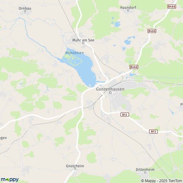 La carte pour la ville de 91710 Gunzenhausen