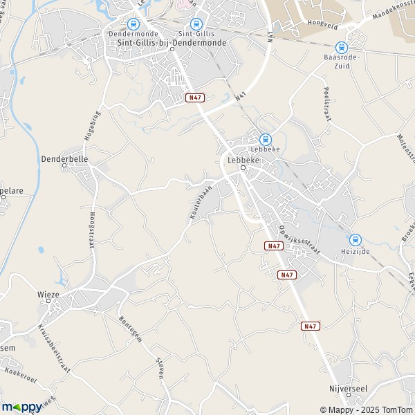 La carte pour la ville de 9200-9280 Lebbeke