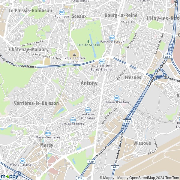 La carte pour la ville de Antony 92160