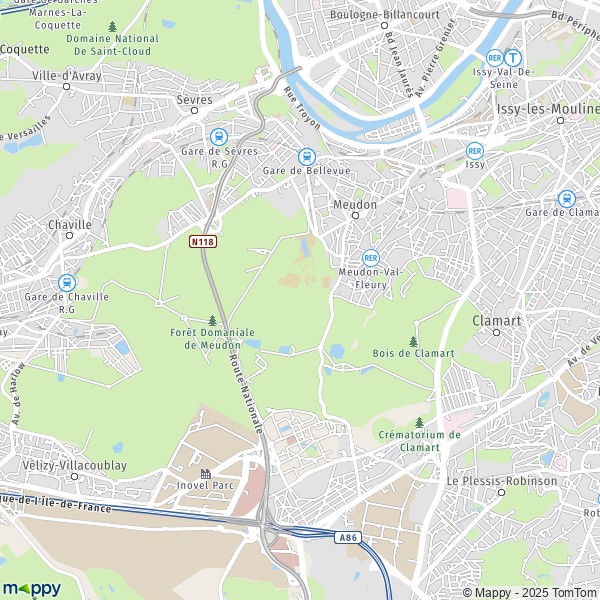 La carte pour la ville de Meudon-la-Forêt, 92190-92360 Meudon