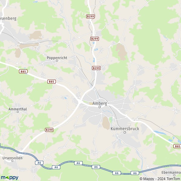 La carte pour la ville de 92224-92284 Amberg