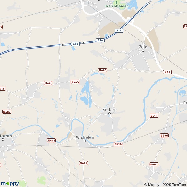 La carte pour la ville de 9240-9290 Berlare