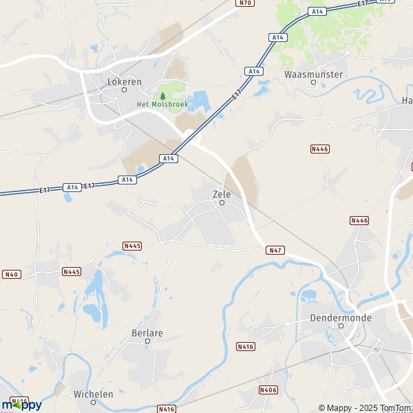 La carte pour la ville de 9240 Zele
