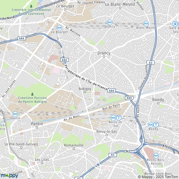 La carte pour la ville de Bobigny 93000