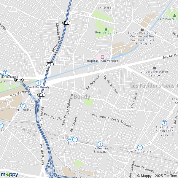 La carte pour la ville de Bondy 93140