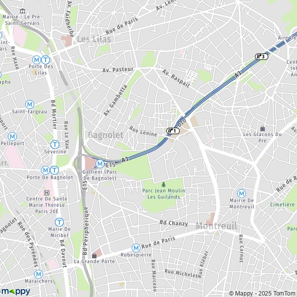 La carte pour la ville de Bagnolet 93170