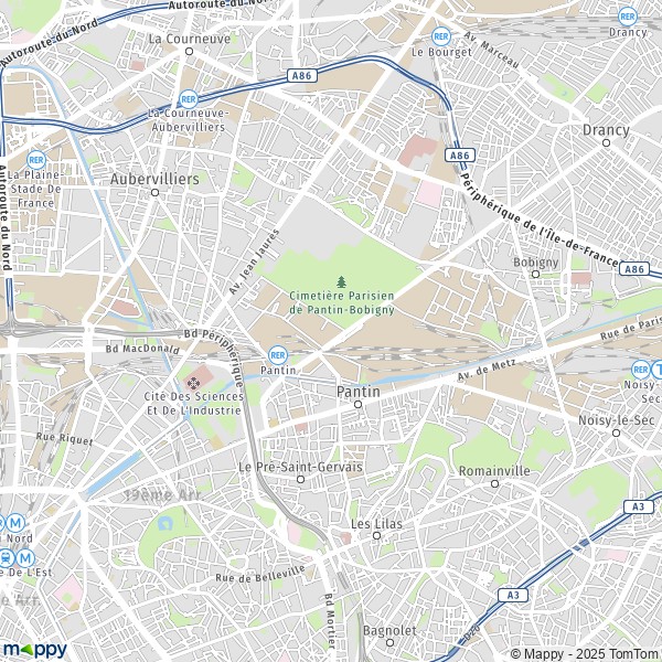 La carte pour la ville de Pantin 93500