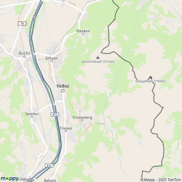 La carte pour la ville de Vaduz 9490-9497