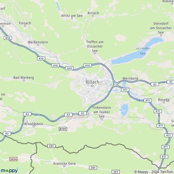 La carte pour la ville de Villach 9500-9587