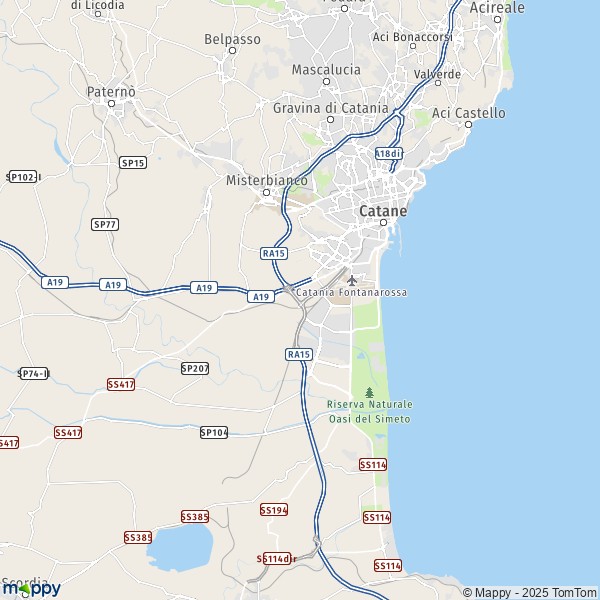 La carte pour la ville de Catane 95121-95131