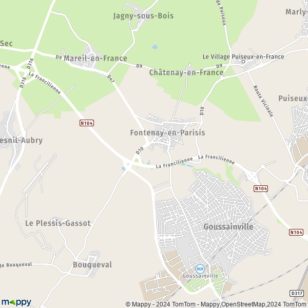 La carte pour la ville de Fontenay-en-Parisis 95190