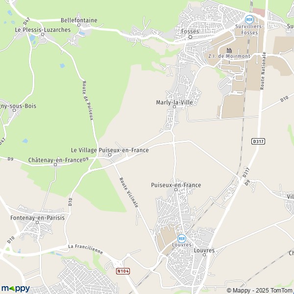 La carte pour la ville de Puiseux-en-France 95380