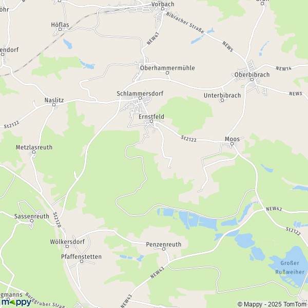 La carte pour la ville de 95519 Schlammersdorf