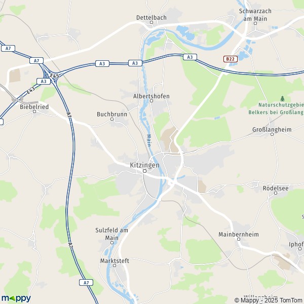 La carte pour la ville de 97318 Kitzingen