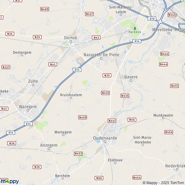 La carte pour la ville de 9750-9772 Kruisem