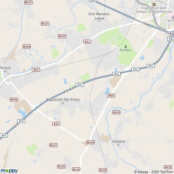 La carte pour la ville de 9750-9840 Nazareth-De Pinte