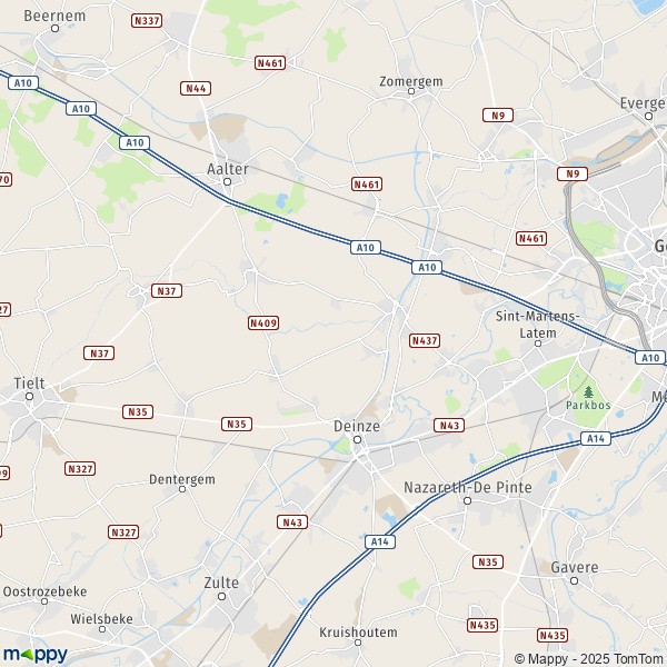 La carte pour la ville de 9800-9850 Deinze