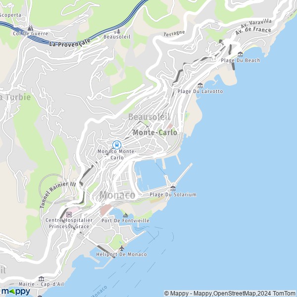 La carte pour la ville de Monte-Carlo, 98000 Monaco