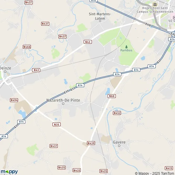 La carte pour la ville de 9810-9840 Nazareth-De Pinte