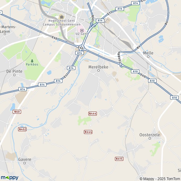 La carte pour la ville de 9820 Merelbeke