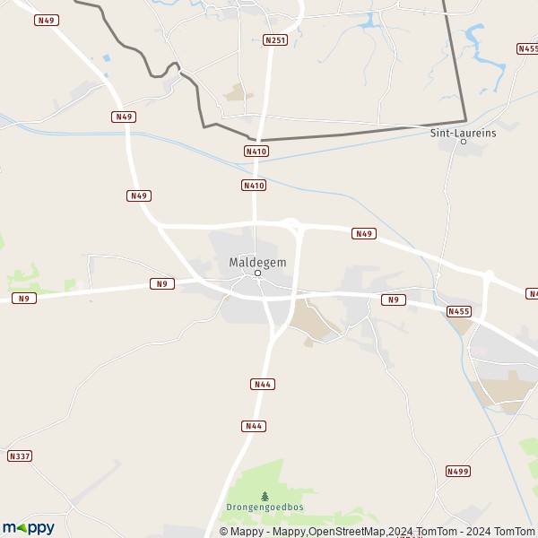 La carte pour la ville de 9990-9992 Maldegem