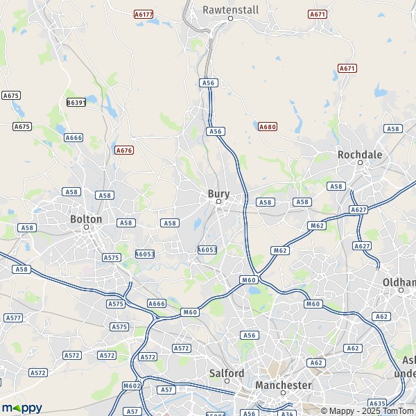 La carte pour la ville de Bury BL0 0-M45 7