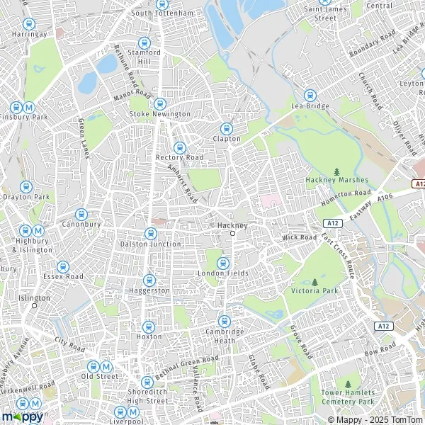 La carte pour la ville de Hackney E1 6-N5 2