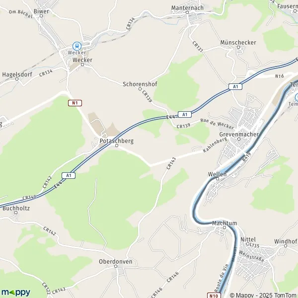 La carte pour la ville de Grevenmacher L-4574-L-6796