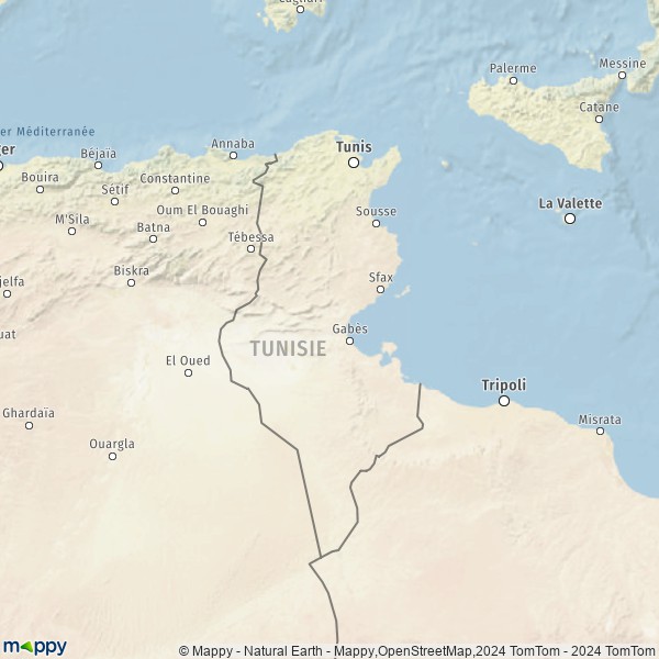 La carte du pays Tunisie