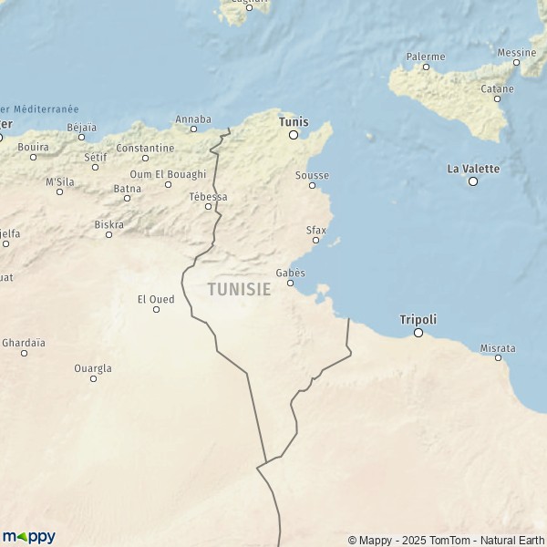 La carte du pays Tunisie