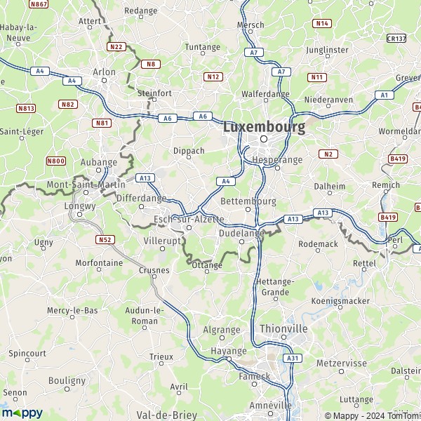 La carte du département Esch-sur-Alzette