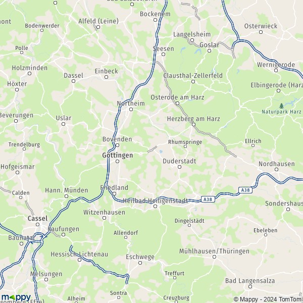 La carte du département Göttingen