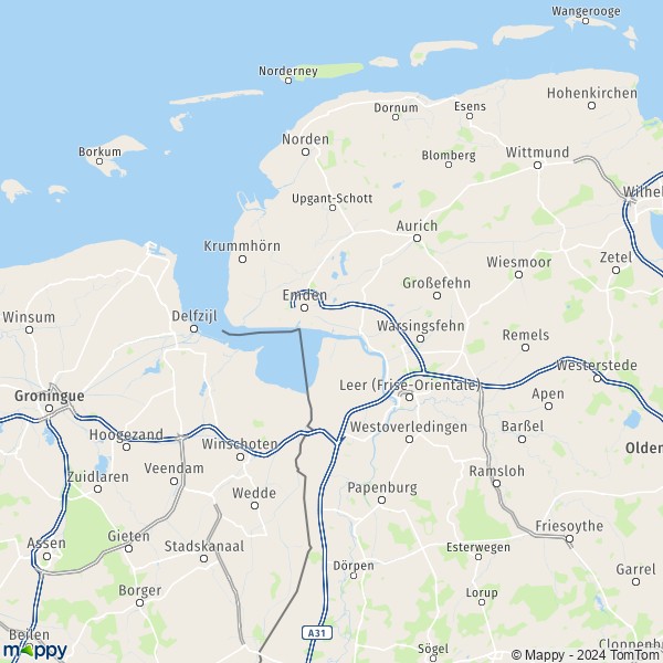 La carte du département Leer (East Friesland)