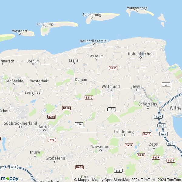 La carte du département Wittmund