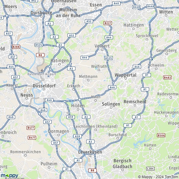 La carte du département Mettmann