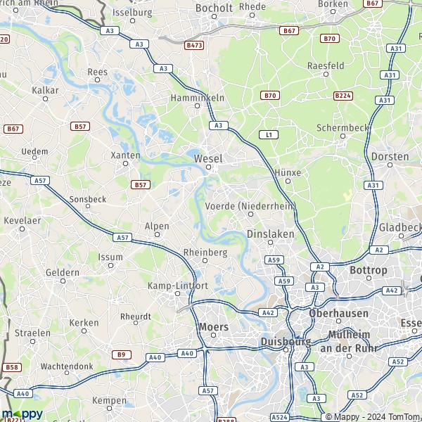 La carte du département Wesel