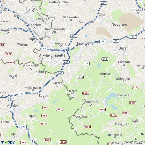 La carte du département Région d'Aix-la-Chapelle