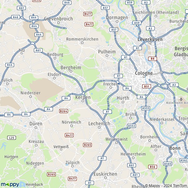 La carte du département Rhein-Erft-Kreis