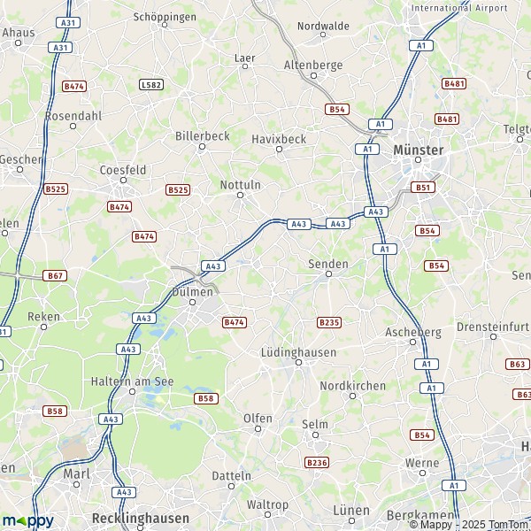 La carte du département Coesfeld