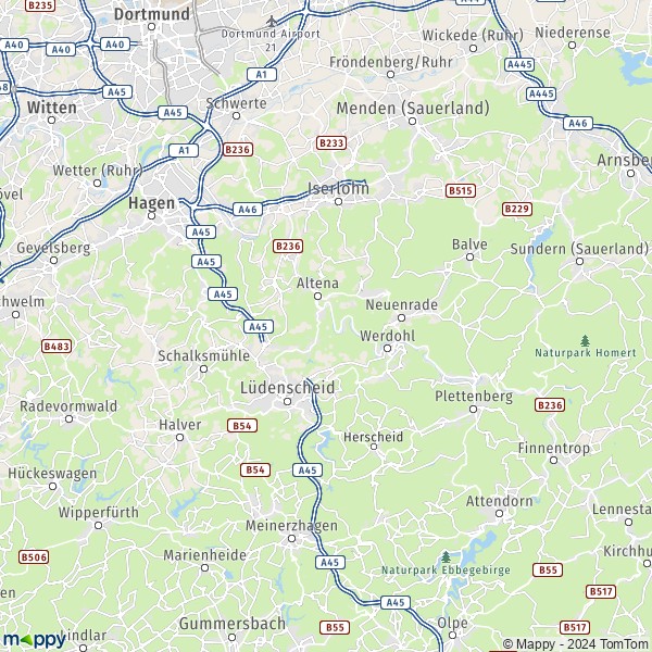 La carte du département Märkischer Kreis