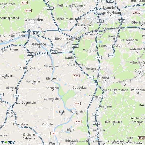 La carte du département Gross-Gerau