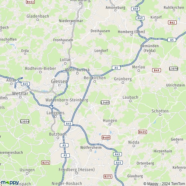 La carte du département Giessen