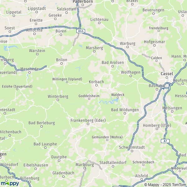 La carte du département Waldeck-Frankenberg