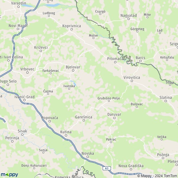 La carte du département County of Bjelovar-Bilogora